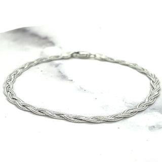 Solid 14K White Gold 3.5mm Braided Fox Chain Bracelet, 7" Real Gold Bracelet, Foxtail Bracelet, Women