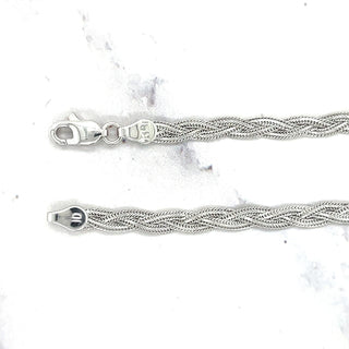 Solid 14K White Gold 3.5mm Braided Fox Chain Bracelet, 7" Real Gold Bracelet, Foxtail Bracelet, Women