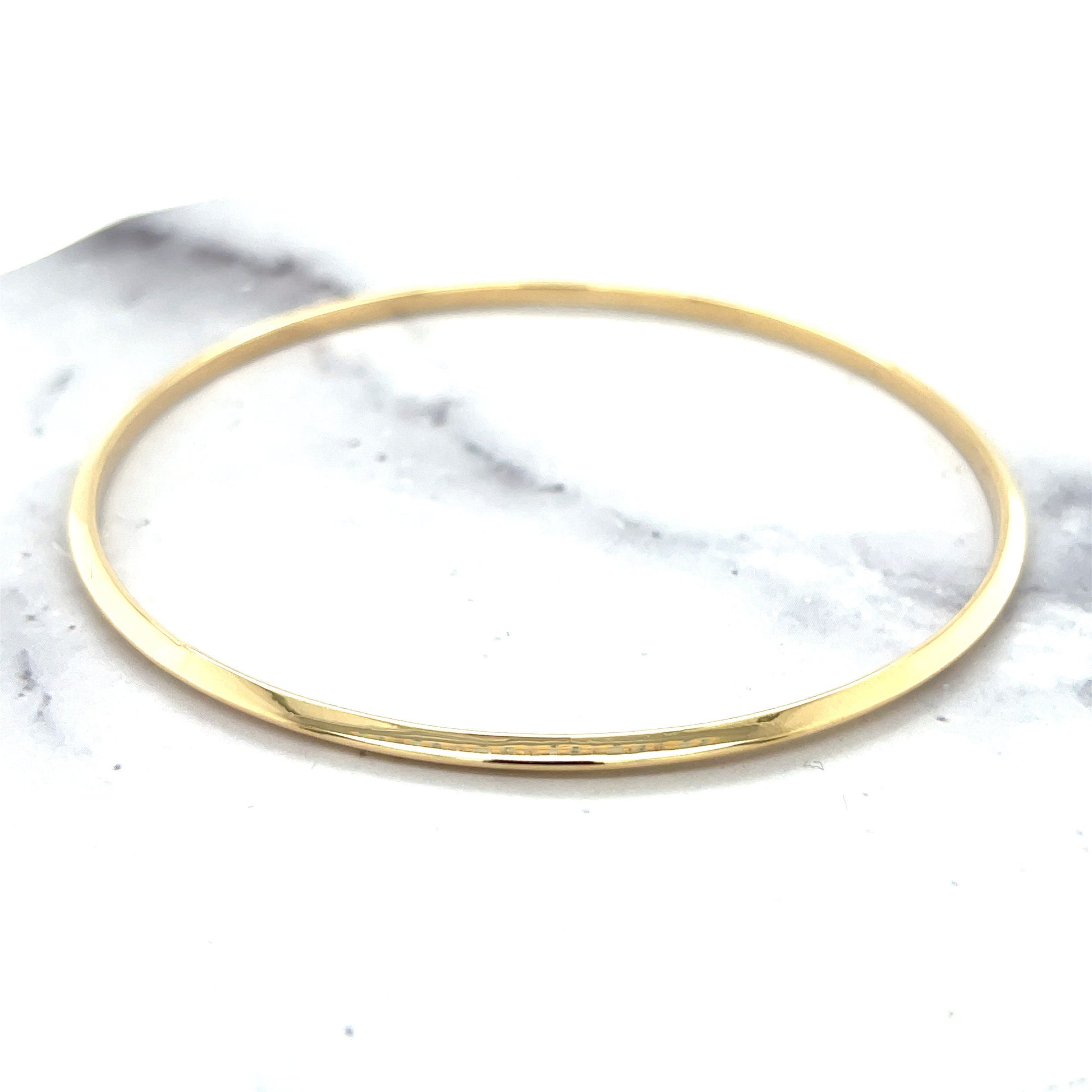 14K Yellow Gold 8" Knife Concave Edge Bangle, 2.75mm Wide, Real Gold Bangle, White Gold, Rose Gold, Women Bracelet