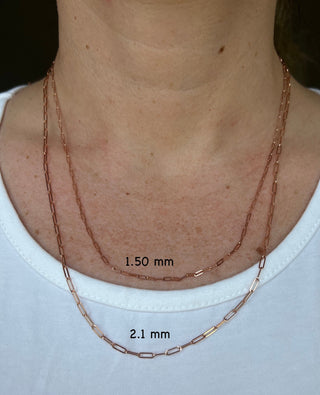 Solid 14K Rose Gold 16" 18" 20" 24" Inch Paperclip Link Chain Necklace, 1.5mm 2.1mm Wide, Solid Gold, Real Gold