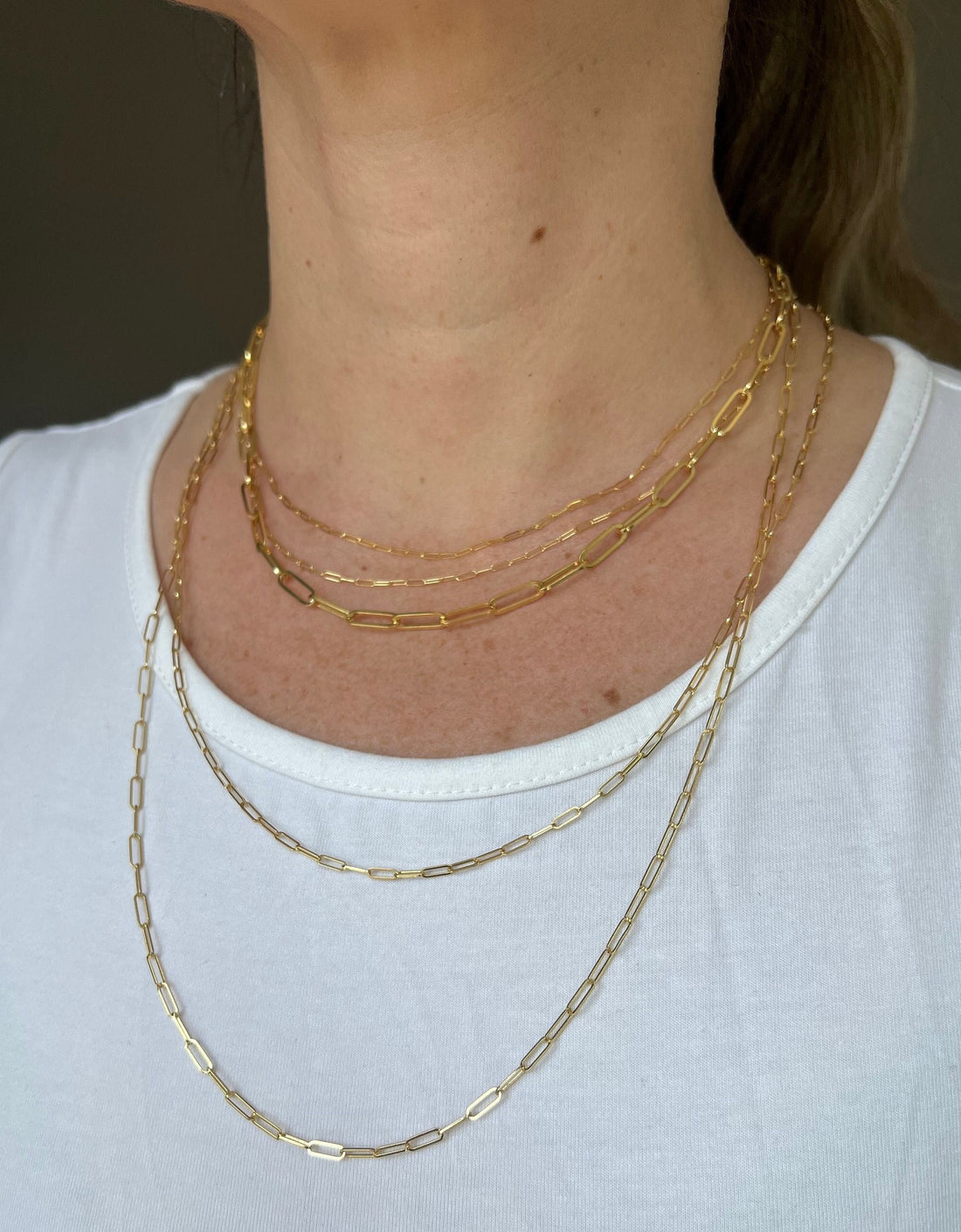 Solid 14K Yellow Gold 16" 18" 20" 24" Inch Paperclip Link Chain Necklace, 1.2mm 1.5mm 2.1mm 2.5 mm 3.5mm 4mm Wide, Solid Gold