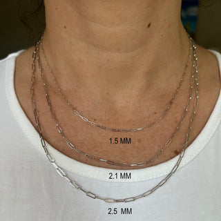 Solid 14K White Gold 16" 18" 20" 24" Inch Paperclip Link Chain Necklace, 1.5mm 2.1mm 2.5mm Wide, Solid Gold, Real Gold