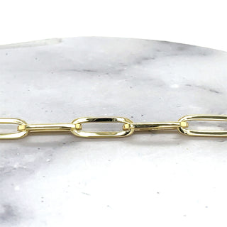 14K Yellow Gold 7.5 Inch Lite Paperclip Chain Rectangle Long Link Chain, 6.1mm Wide