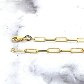 Solid 14K Yellow Gold 7 Inch Paperclip Link Chain Bracelet, 2.5mm Wide