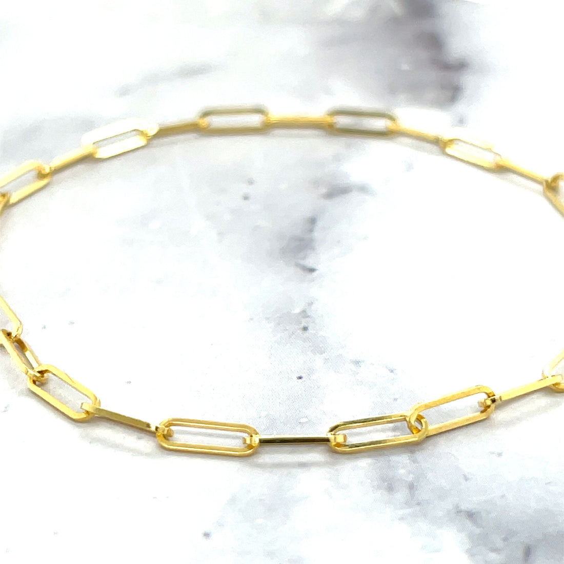 Solid 14K Yellow Gold 7 Inch Paperclip Link Chain Bracelet, 2.5mm Wide