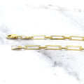 Solid 14K Yellow Gold 7 Inch Alternating Paperclip Link Chain Bracelet, 2.8mm Wide