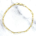 Solid 14K Yellow Gold 7 Inch Alternating Paperclip Link Chain Bracelet, 2.8mm Wide