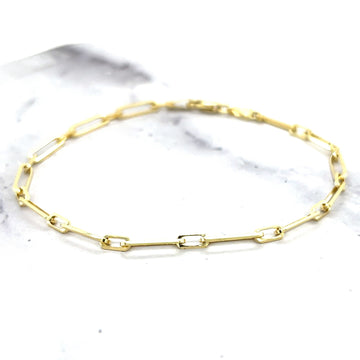 Solid 14K Yellow Gold 7 Inch Alternating Paperclip Link Chain Bracelet, 2.8mm Wide