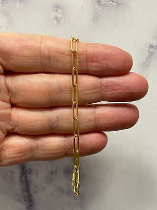 Solid 14K Yellow Gold 7.25 Inch Paperclip Link Chain Bracelet, 3.5mm Wide