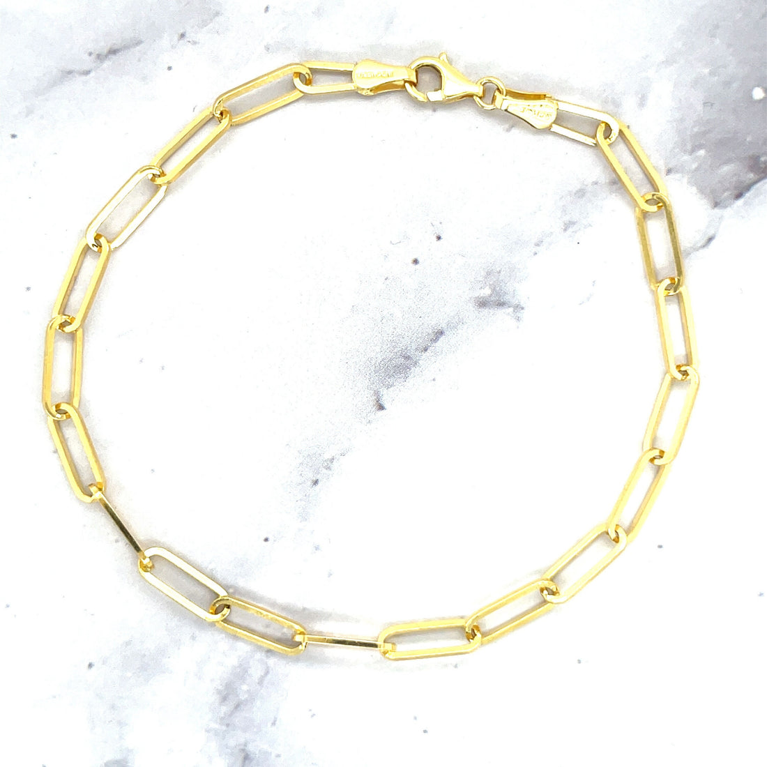 Solid 14K Yellow Gold 7.25 Inch Paperclip Link Chain Bracelet, 3.5mm Wide