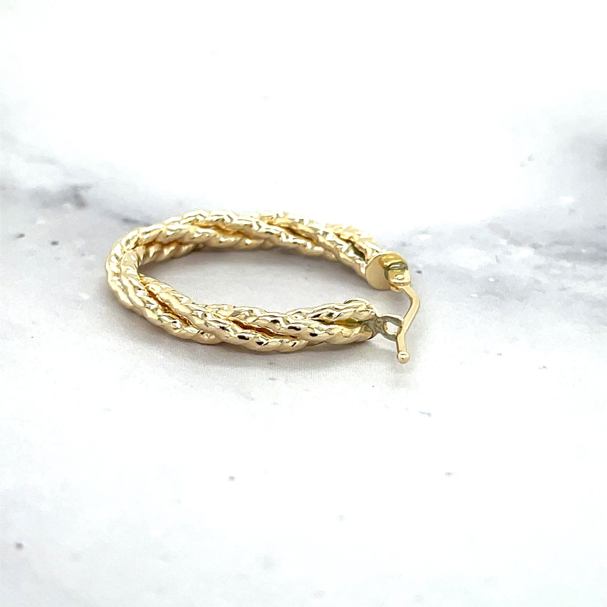 14K Yellow Gold 20x14mm Small Twisted Textured Oval Hoop Earring, 3.2mm Thick ,Real Gold Hoop Earrings Gift for her