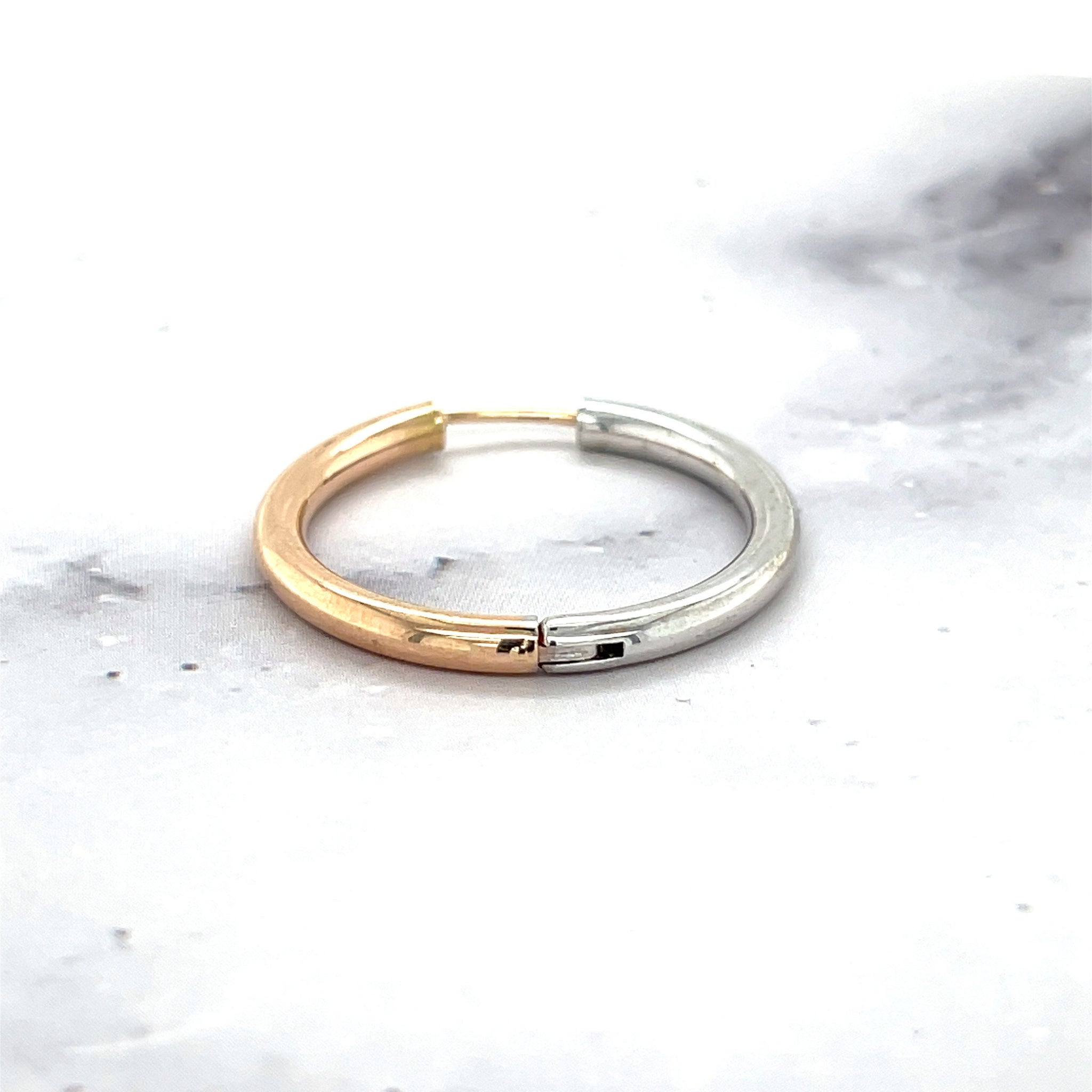 14K Rose & White Gold Reversible 20mm Satin/ Matte Hoop Earring, 2mm Thick ,Real Gold Hoop, Earrings Gift for her