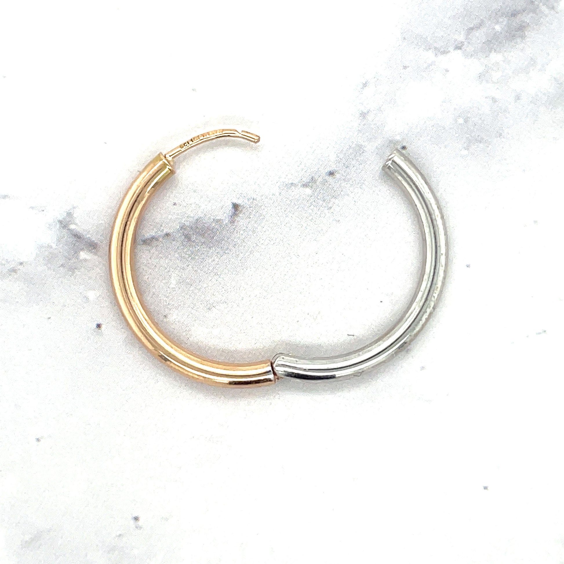 14K Rose & White Gold Reversible 20mm Satin/ Matte Hoop Earring, 2mm Thick ,Real Gold Hoop, Earrings Gift for her