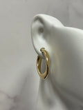 14K Yellow Gold 5x20mm Graduated Oval Hoop Earring ,Real Gold Earrings, Women Classic Hoops