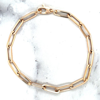 14K Yellow Gold 7.5" Lite Paperclip Link Chain Bracelet 4.2mm Wide, Real Gold Paperclip Bracelet, Trendy Bracelet, Women