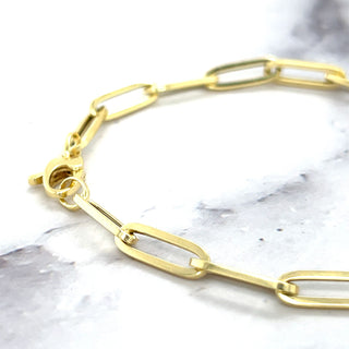 14K Yellow Gold 7.5" Lite Paperclip Link Chain Bracelet 4.2mm Wide, Real Gold Paperclip Bracelet, Trendy Bracelet, Women