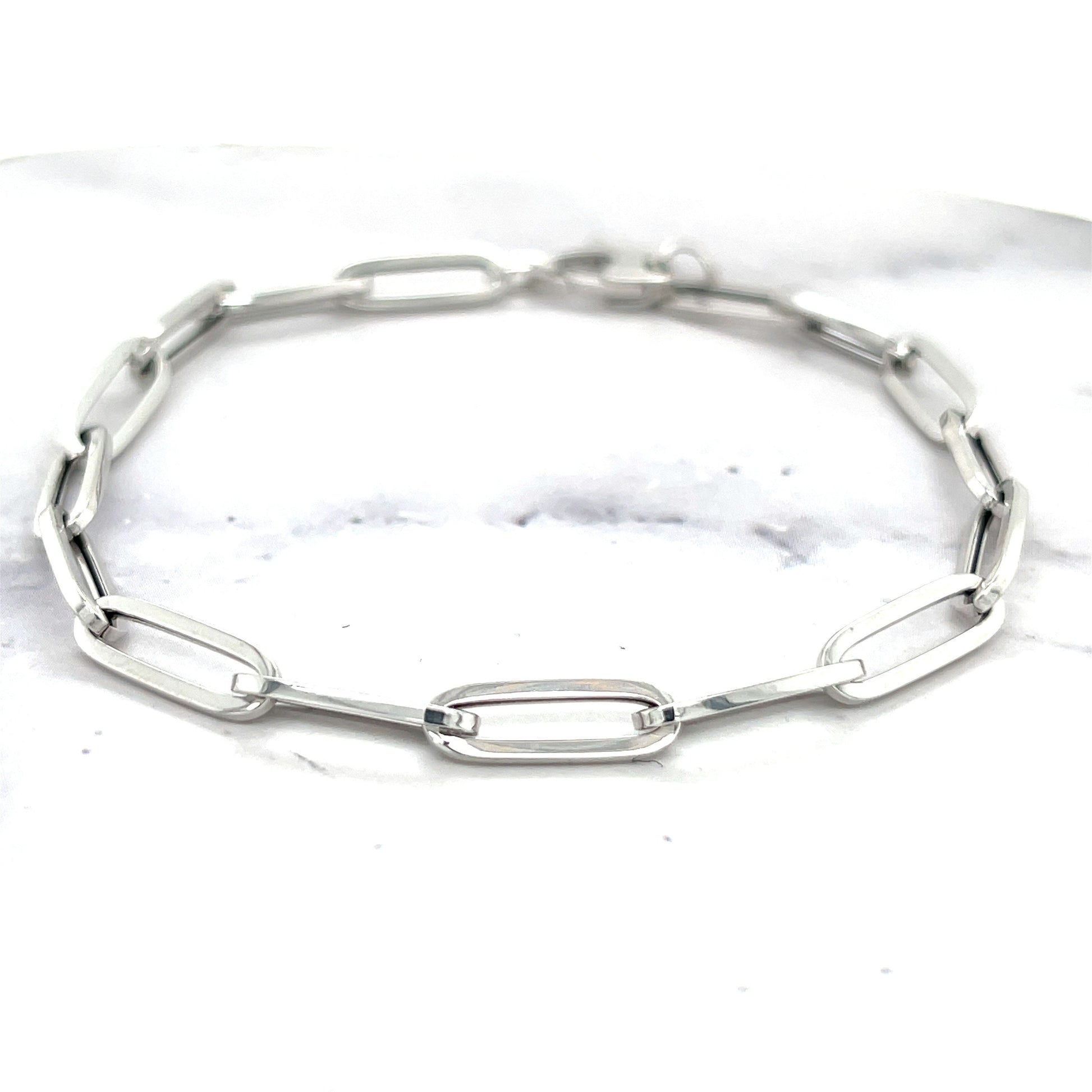 14K White Gold 7.5" Lite Paperclip Link Chain Bracelet 4.2mm Wide, Real Gold Paperclip Bracelet, Trendy Bracelet, Women