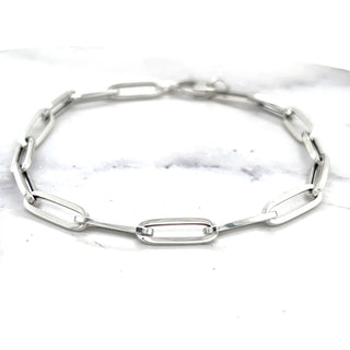 14K White Gold 7.5" Lite Paperclip Link Chain Bracelet 4.2mm Wide, Real Gold Paperclip Bracelet, Trendy Bracelet, Women