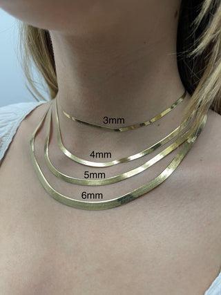 14K Solid Yellow Gold 14" 16" 18" 20" 24" Inch Herringbone Chain Necklace, 3mm 4mm 5mm 6mm Wide, Real Gold Necklace