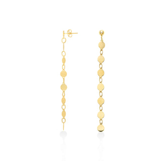 14K Yellow Gold Long Mirror Chain Drop Stud Earring, Fashion Earrings, White Gold, Women