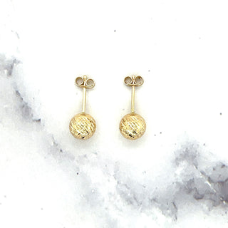 14K Yellow Gold 7mm Diamond Cut/ Textured Crystal Cut Ball Stud Earring, White Gold, Rose Gold, Women Gold Sud Earrings