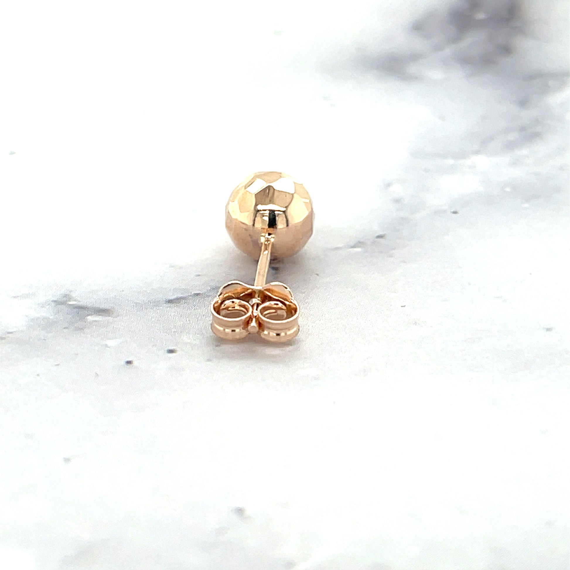 14K Rose Gold 7mm Faceted Diamond Cut Ball Stud Earring, Real Gold Earrings, Ball Earrings, Round Earrings, Women