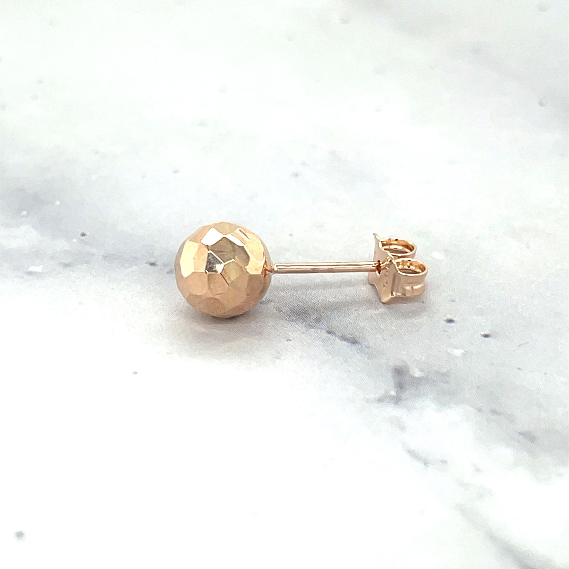 14K Rose Gold 7mm Faceted Diamond Cut Ball Stud Earring, Real Gold Earrings, Ball Earrings, Round Earrings, Women