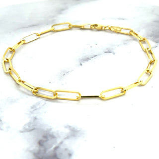 Solid 14K Yellow Gold 7.25 Inch Paperclip Link Chain Bracelet, 3.5mm Wide