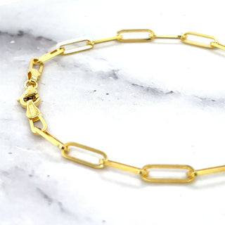 Solid 14K Yellow Gold 7.25 Inch Paperclip Link Chain Bracelet, 3.5mm Wide