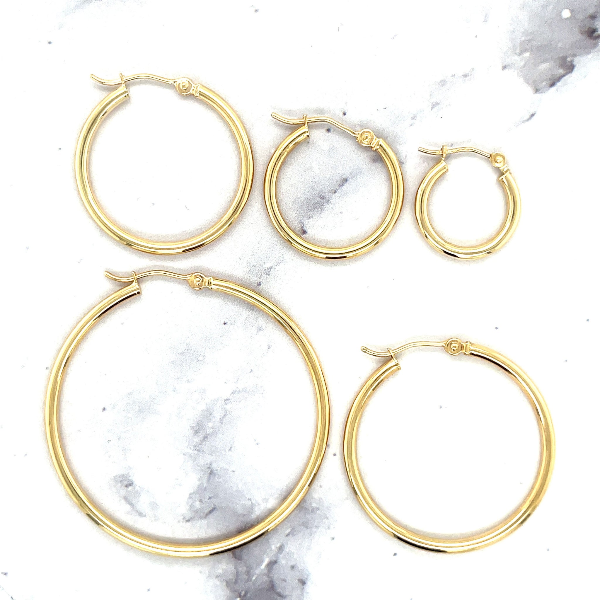 14K Yellow Gold Round Hoop Earring 2mm Thick, Sizes 15mm 20mm 25mm 30mm 40mm, Real Gold Hoop Earrings, Gift for her, Women Jewelry