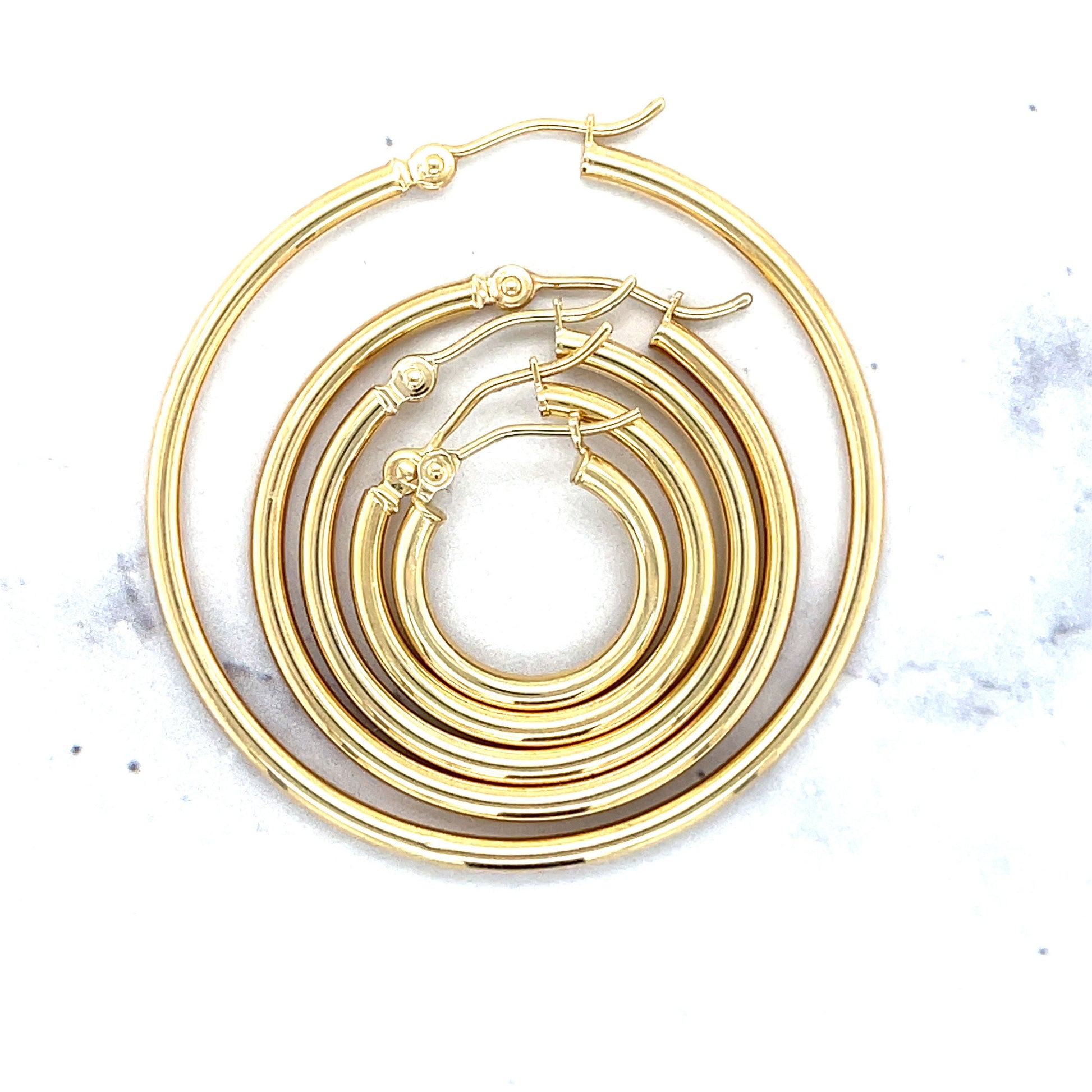 14K Yellow Gold Round Hoop Earring 2mm Thick, Sizes 15mm 20mm 25mm 30mm 40mm, Real Gold Hoop Earrings, Gift for her, Women Jewelry