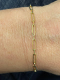 Solid 14K Yellow Gold 7 Inch Alternating Paperclip Link Chain Bracelet, 2.8mm Wide