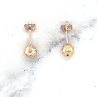 14K Rose Gold 7mm Faceted Diamond Cut Ball Stud Earring, Real Gold Earrings, Ball Earrings, Round Earrings, Women