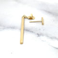 14K Yellow Gold Polished Bar With Horizontal Post Linear Drop Stud Earring, Real Gold Earrings, Women