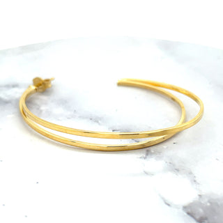 14K Yellow Gold Large Polished Double Row C-Hoop Earring with Push Back Clasp, Hoop Earrings, Real Gold Earrings, Women