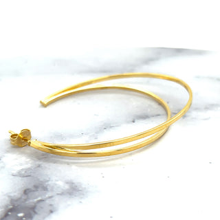 14K Yellow Gold Large Polished Double Row C-Hoop Earring with Push Back Clasp, Hoop Earrings, Real Gold Earrings, Women