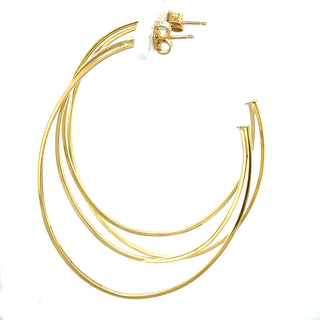 14K Yellow Gold Large Polished Double Row C-Hoop Earring with Push Back Clasp, Hoop Earrings, Real Gold Earrings, Women