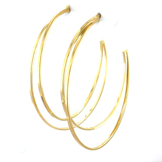 14K Yellow Gold Large Polished Double Row C-Hoop Earring with Push Back Clasp, Hoop Earrings, Real Gold Earrings, Women