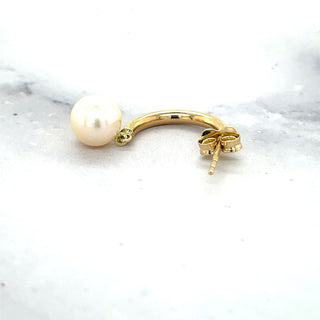 14K Yellow Gold Polished Half Hoop Pearl Earring with Push Back Clasp, Pearl Earrings, Real Gold Earrings, Women