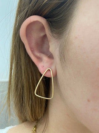 14K Yellow Gold Large 28x18mm Open Triangle Earring, Triangle Earrings, Real Gold Earrings, Women