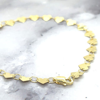 14K Yellow Gold 7" Heart Strand Mirror Link Chain Bracelet, 5mm wide