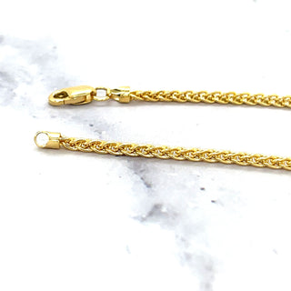 Solid 14K Gold 7" Round Wheat Chain Bracelet, 2.1mm wide