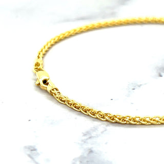 Solid 14K Gold 7" Round Wheat Chain Bracelet, 2.1mm wide