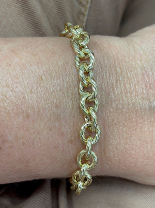 14K Yellow Gold 8" Textured Round Rope Link Bracelet