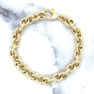 14K Yellow Gold 8" Textured Round Rope Link Bracelet