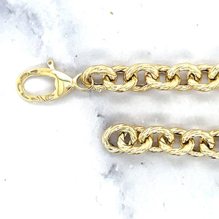 14K Yellow Gold 8" Textured Round Rope Link Bracelet