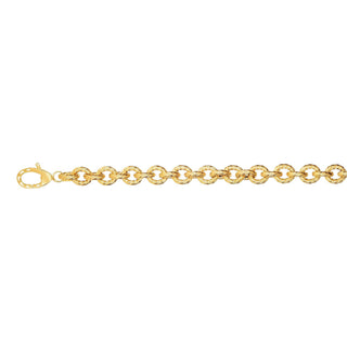 14K Yellow Gold 8" Textured Round Rope Link Bracelet