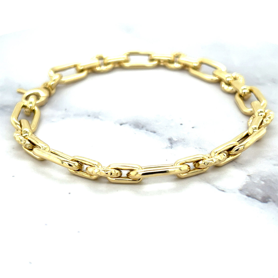 14K Yellow Gold 6.3mm Cable Oval Link Fancy Bracelet, 7.5" Real Gold Necklace, Elongated Oval Link Bracelet, Women