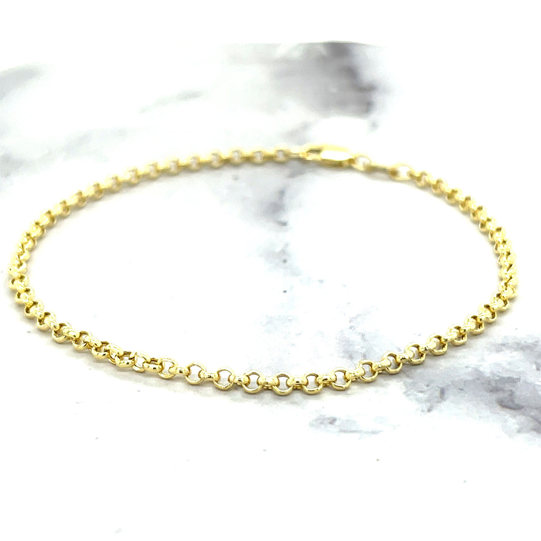 14K Yellow Gold 7" Lite Rolo Chain Bracelet, 2.5mm wide, Classic Gold Bracelet, Real Gold, White Gold, Women