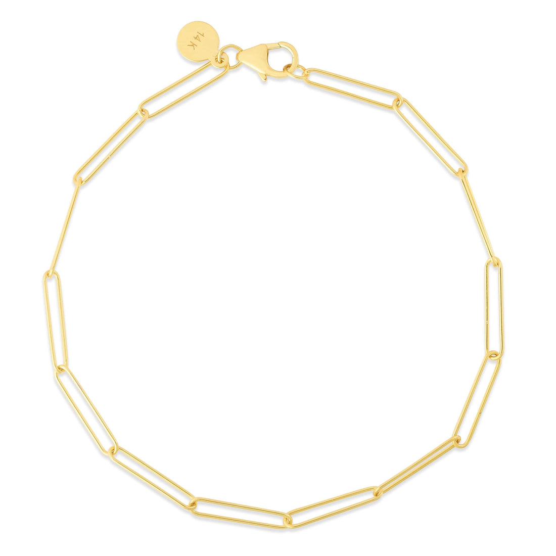 14K Yellow Gold 7" Lungo Rectangle Paperclip Chain Bracelet, Trendy Bracelet, White Gold, Rose Gold, Real Gold Bracelet, Women